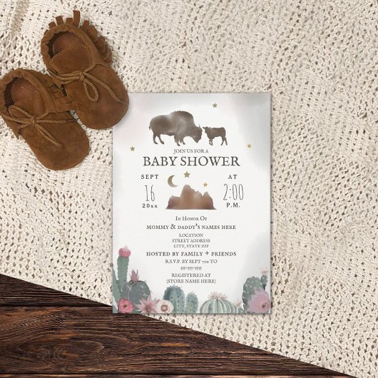 Buffalo Bison Floral Cactus Girl Baby Shower Einladung
