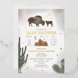 Buffalo Bison Kaktus Wüsten Sterne Babyparty Folieneinladung
