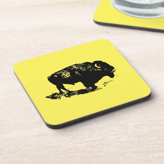 Buffalo Bison Lithograph Elegant Black Yellow Getränkeuntersetzer (Linke Seite)