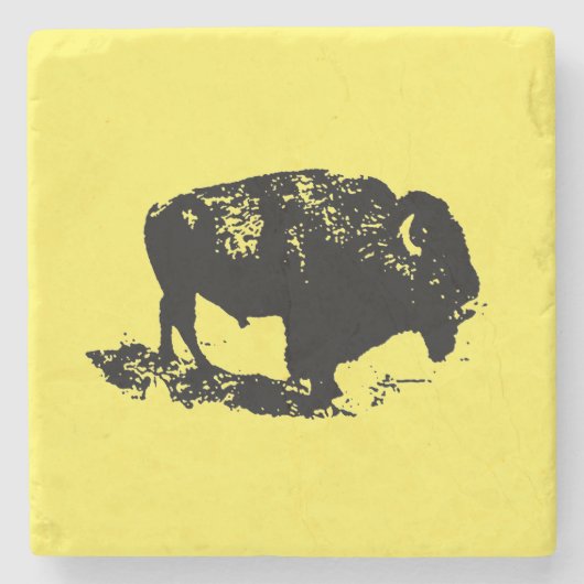 Buffalo Bison Lithograph Elegant Black Yellow Steinuntersetzer (Vorderseite)