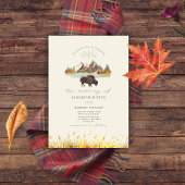 Buffalo Bison Mountains Autumn Script Wedding Einladung
