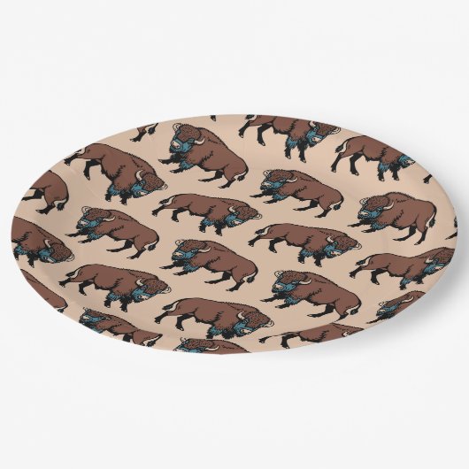 Buffalo Bison Pattern Pappteller (Schrägansicht)