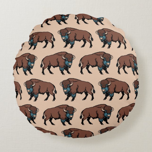 Buffalo Bison Pattern Rundes Kissen (Vorderseite)