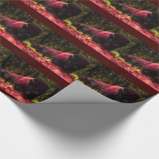 Buffalo Bison Red Tones Artwork Whitepaper Geschenkpapier (Ecke)