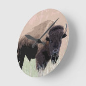 Buffalo / Bison Runde Wanduhr (Winkel)