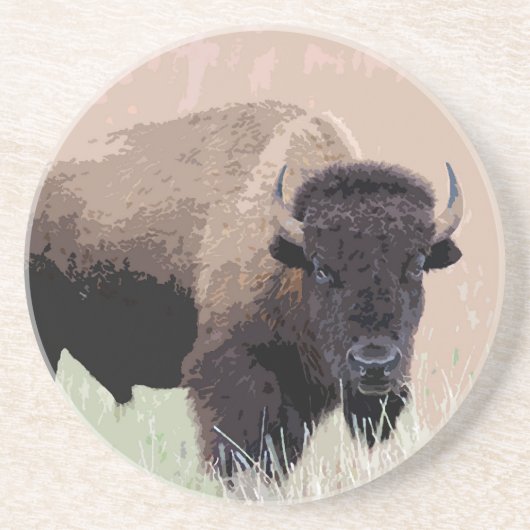 Buffalo / Bison Sandstein Untersetzer (Vorne)
