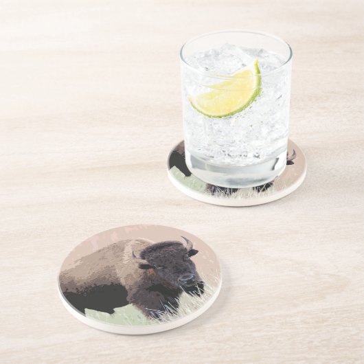 Buffalo / Bison Sandstein Untersetzer (Seite)