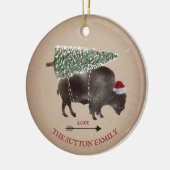 Buffalo Bison Santa Arrow Schnee Weihnachtsbaum Keramik Ornament (Links)
