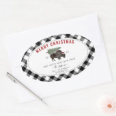 Buffalo Bison Santa Merry Weihnachtsbaum Kariert Ovaler Aufkleber (Umschlag)