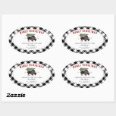 Buffalo Bison Santa Merry Weihnachtsbaum Kariert Ovaler Aufkleber (Blatt)