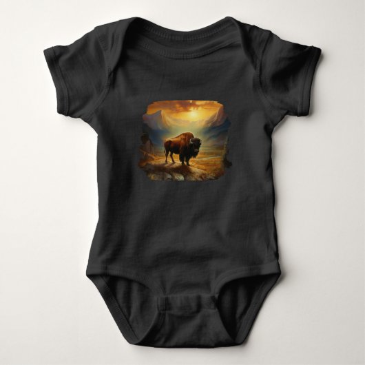 Buffalo Bison Sunset Silhouette Baby Strampler (Vorderseite)