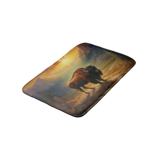 Buffalo Bison Sunset Silhouette Badematte (Schrägansicht)