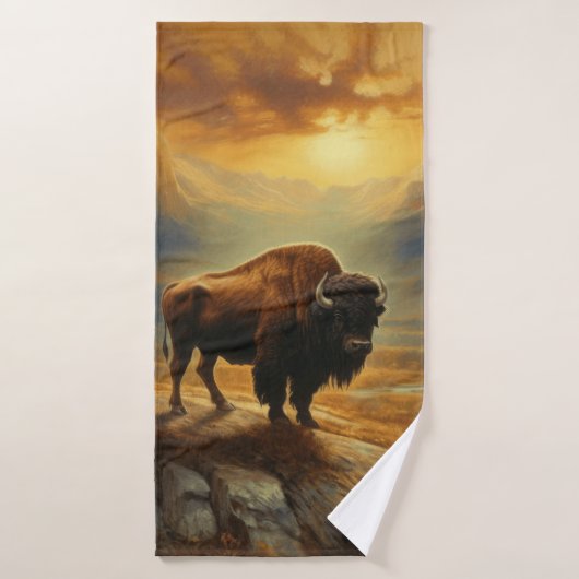 Buffalo Bison Sunset Silhouette Badhandtuch Set (Badehandtuch)