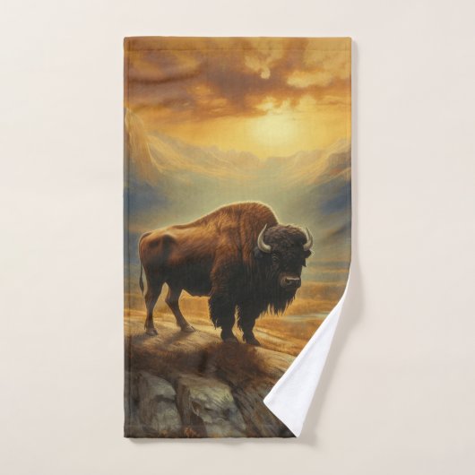 Buffalo Bison Sunset Silhouette Badhandtuch Set (Handtuch)