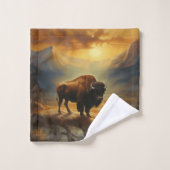 Buffalo Bison Sunset Silhouette Badhandtuch Set (Waschlappen)