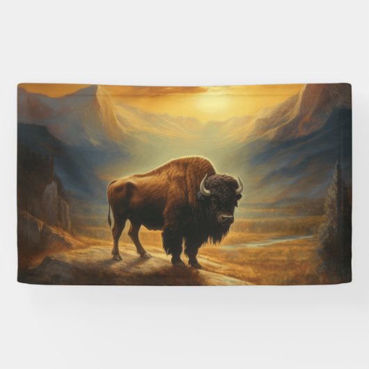 Buffalo Bison Sunset Silhouette Banner (Horizontal)
