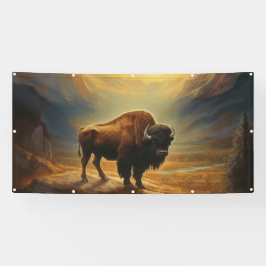 Buffalo Bison Sunset Silhouette Banner (Horizontal)