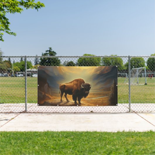 Buffalo Bison Sunset Silhouette Banner (Insitu)