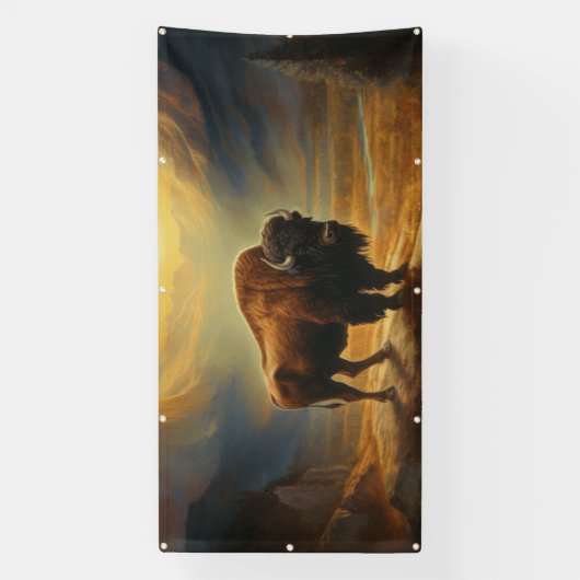 Buffalo Bison Sunset Silhouette Banner (Vertikal)