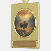 Buffalo Bison Sunset Silhouette Banner-Ornament Gold (Links)