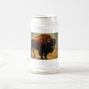 Buffalo Bison Sunset Silhouette Bierglas