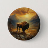 Buffalo Bison Sunset Silhouette Button (Vorderseite)