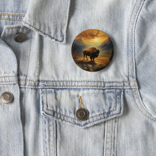Buffalo Bison Sunset Silhouette Button (Beispiel)