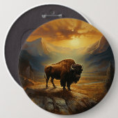 Buffalo Bison Sunset Silhouette Button (Vorne & Hinten)