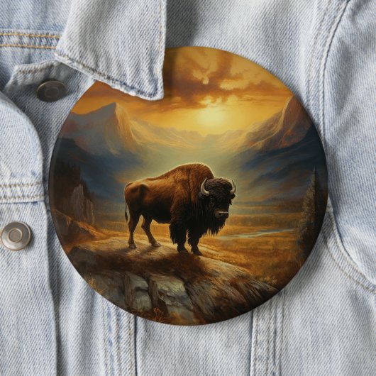 Buffalo Bison Sunset Silhouette Button (Beispiel)