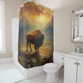 Buffalo Bison Sunset Silhouette Duschvorhang (Beispiel)