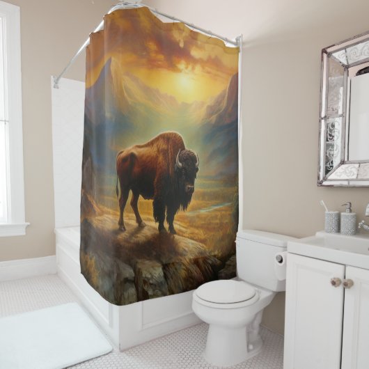 Buffalo Bison Sunset Silhouette Duschvorhang (Beispiel)