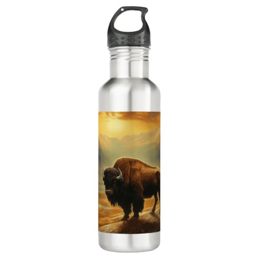 Buffalo Bison Sunset Silhouette Edelstahlflasche (Vorderseite)