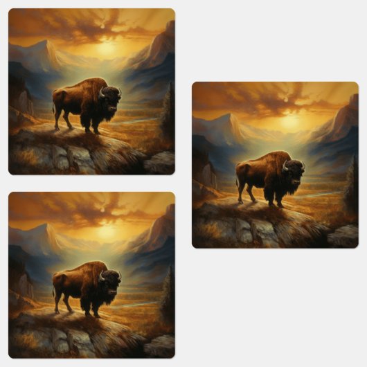 Buffalo Bison Sunset Silhouette Etiketten (Gruppe)