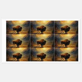 Buffalo Bison Sunset Silhouette Etiketten