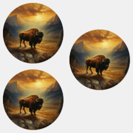 Buffalo Bison Sunset Silhouette Etiketten