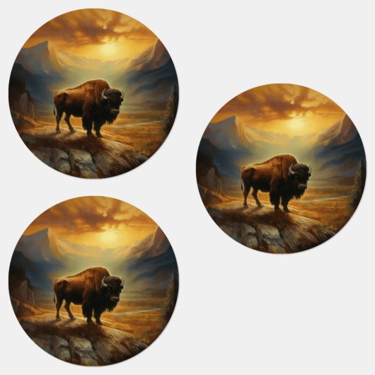 Buffalo Bison Sunset Silhouette Etiketten (Gruppe)