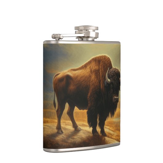 Buffalo Bison Sunset Silhouette Flachmann (Rechts)