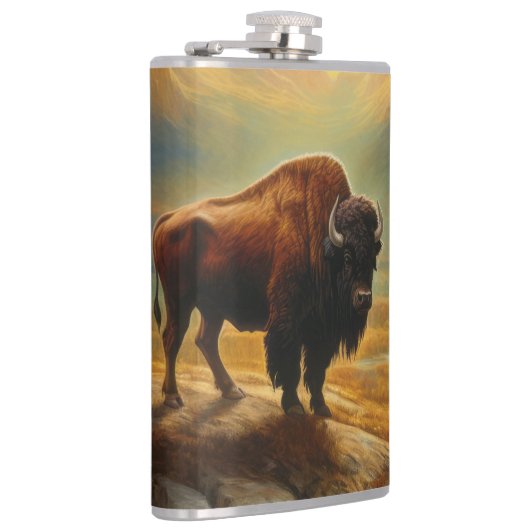Buffalo Bison Sunset Silhouette Flachmann (Rechts)