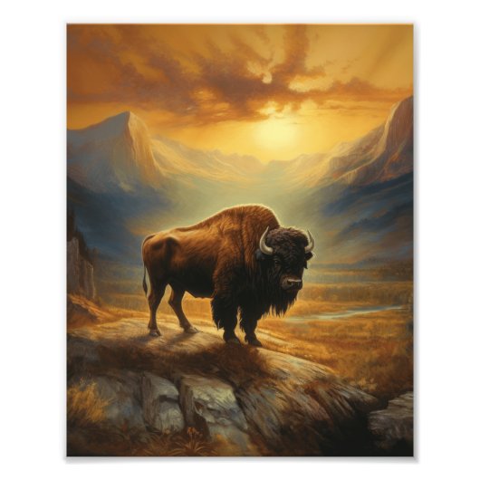Buffalo Bison Sunset Silhouette Fotodruck (Vorne)
