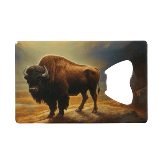 Buffalo Bison Sunset Silhouette Geldbeutel Flaschenöffner (Rückseite Horizontal)