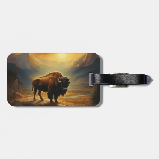 Buffalo Bison Sunset Silhouette Gepäckanhänger (Rückseite horizontal)
