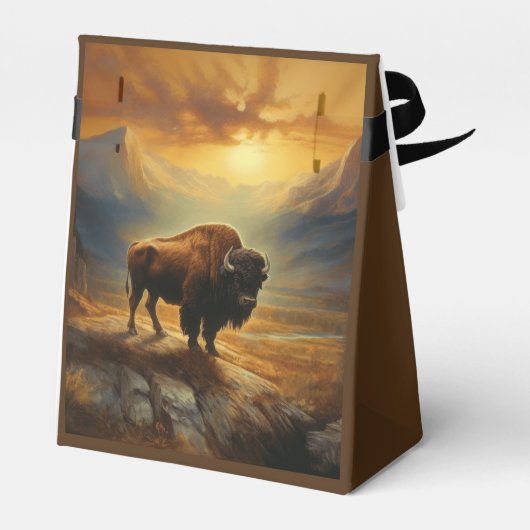 Buffalo Bison Sunset Silhouette Geschenkschachtel (Rückseite)