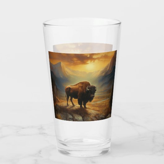 Buffalo Bison Sunset Silhouette Glas (Rückseite)