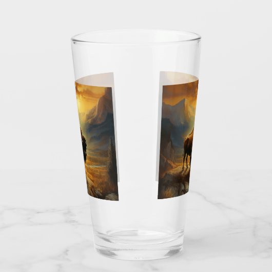 Buffalo Bison Sunset Silhouette Glas (Links)