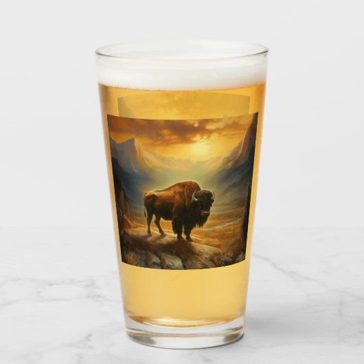 Buffalo Bison Sunset Silhouette Glas (Vorne (Gefüllt))