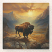 Buffalo Bison Sunset Silhouette Glasuntersetzer (Vorderseite)