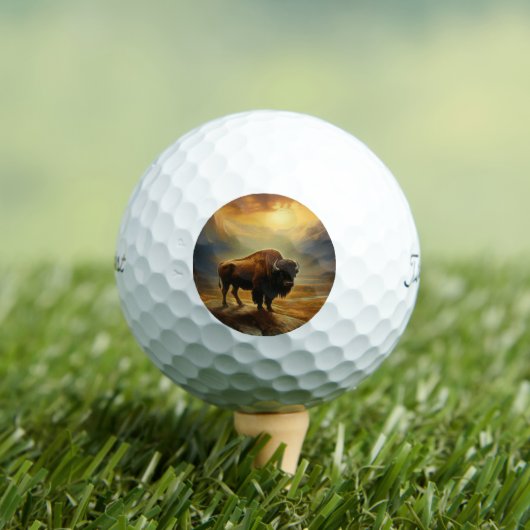 Buffalo Bison Sunset Silhouette Golfball (Insitu T-Shirt)