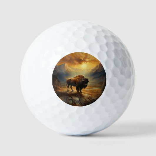 Buffalo Bison Sunset Silhouette Golfball (Vorderseite)