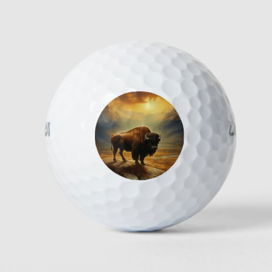 Buffalo Bison Sunset Silhouette Golfball (Vorderseite)