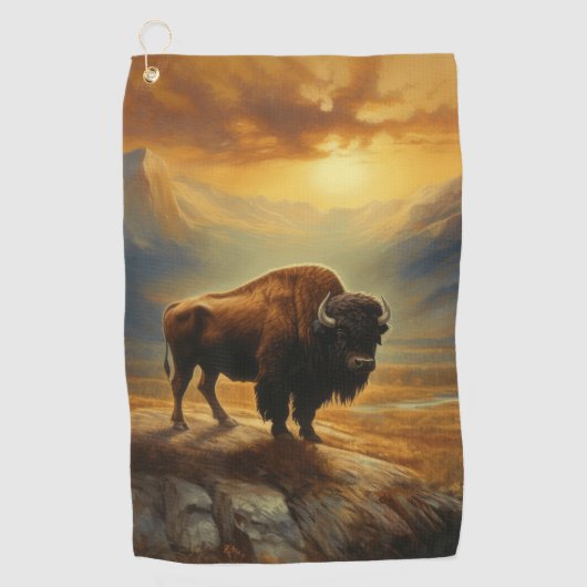Buffalo Bison Sunset Silhouette Golfhandtuch (Vorderseite)